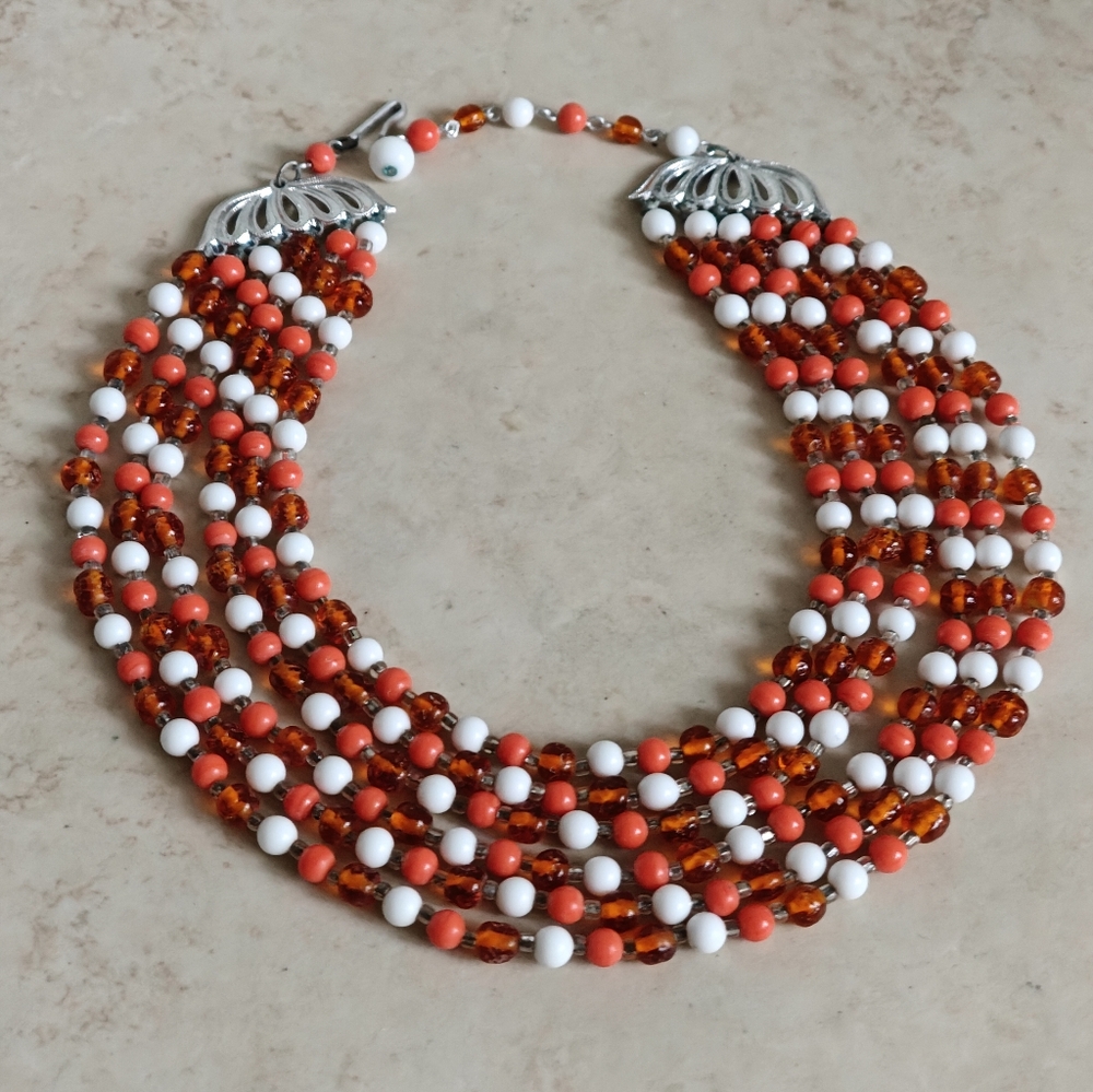 Vintage Japan Six Strand Glass Beads Chocker Necklace